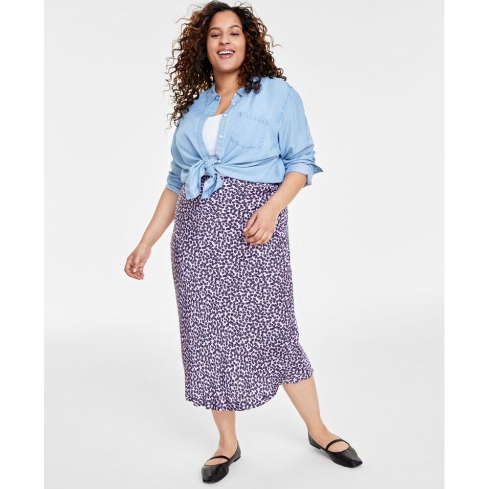On 34th Plus Size Floral Midi Slip Skirt